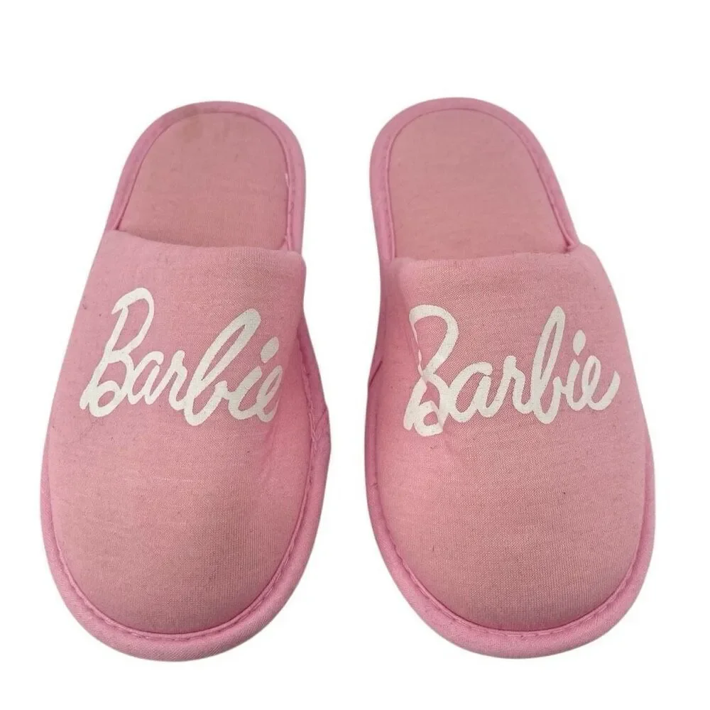 Barbie Girls Pink Plush Logo Slippers EU 34 / US 3